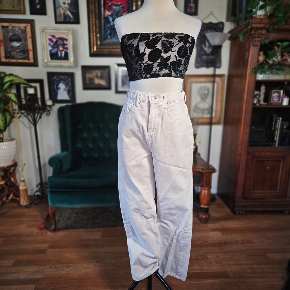 Alexander Wang Jeans Women Cream High Waist Straight Leg Denim Pants Designer 28